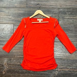 Michael Kors Red Ruched + Golden Zipper Shoulder Accents